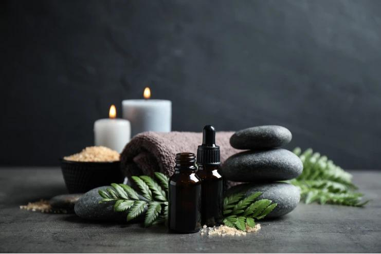 Natural oils, stones, and candles for naturopathy care